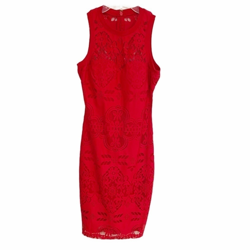 GUESS | Lace Sleeveless Knee Length Dress Red Size 2 - Picture 2 of 6